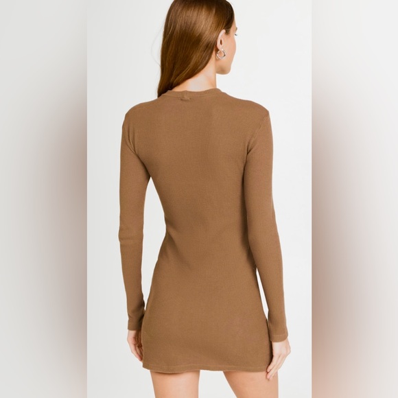 MONROW BRUSHED THERMAL MINI DRESS NWT DUSTY OLIVE LARGE - Picture 2 of 8